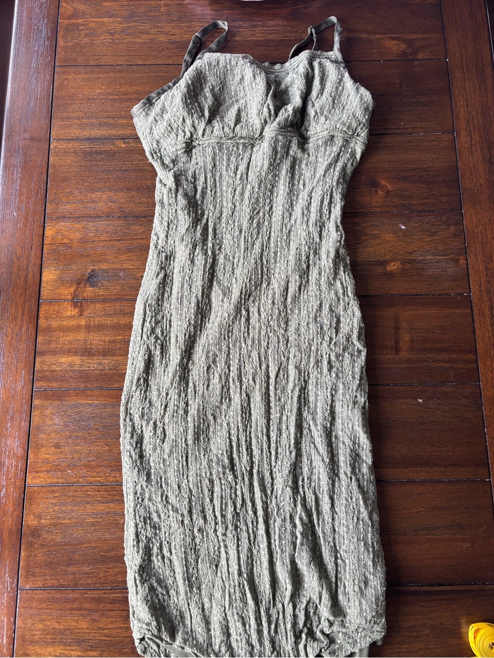 Sleeveless Textured Olive Green Midi Dress